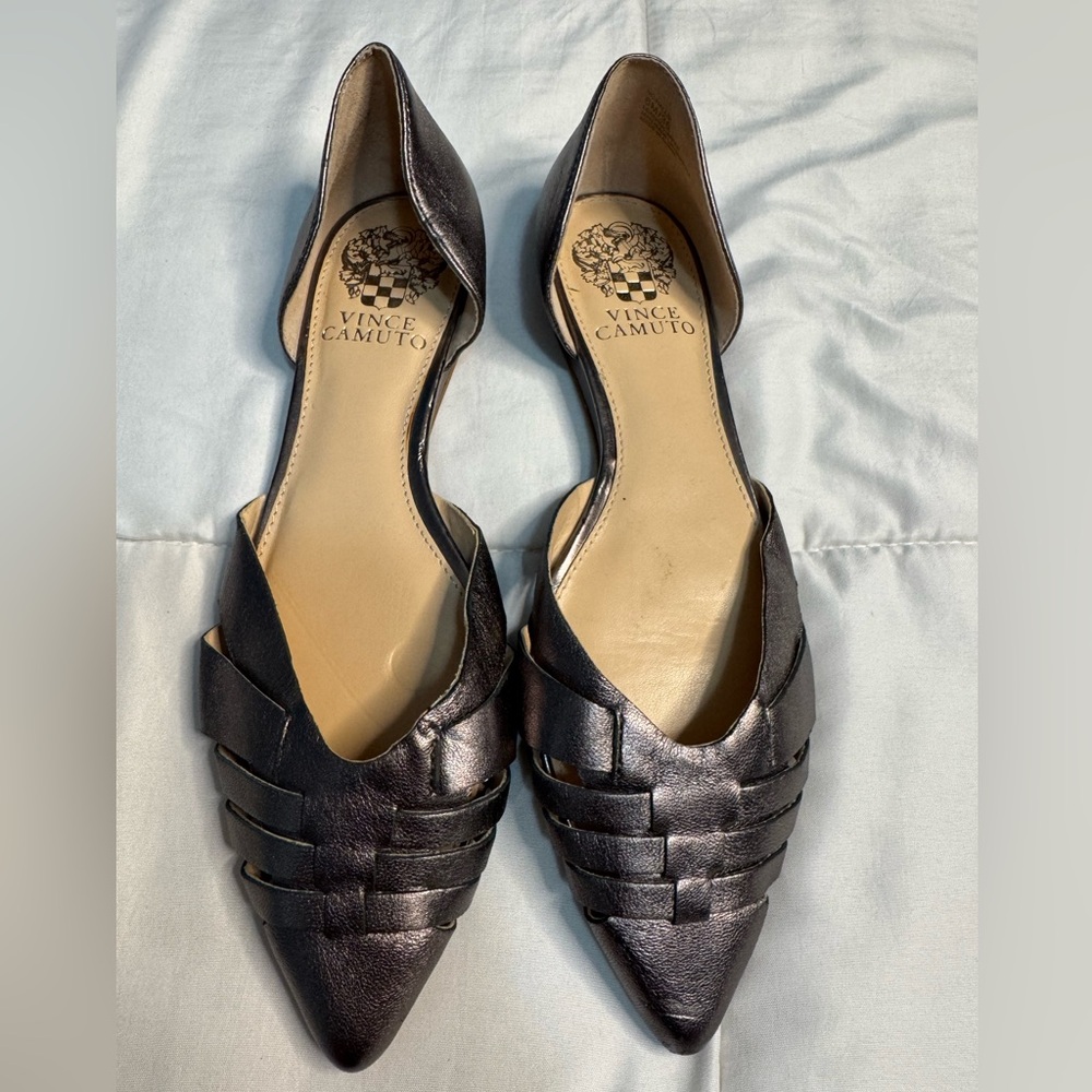 Vince Camuto Metallic Black Pointed D'Orsay Flats